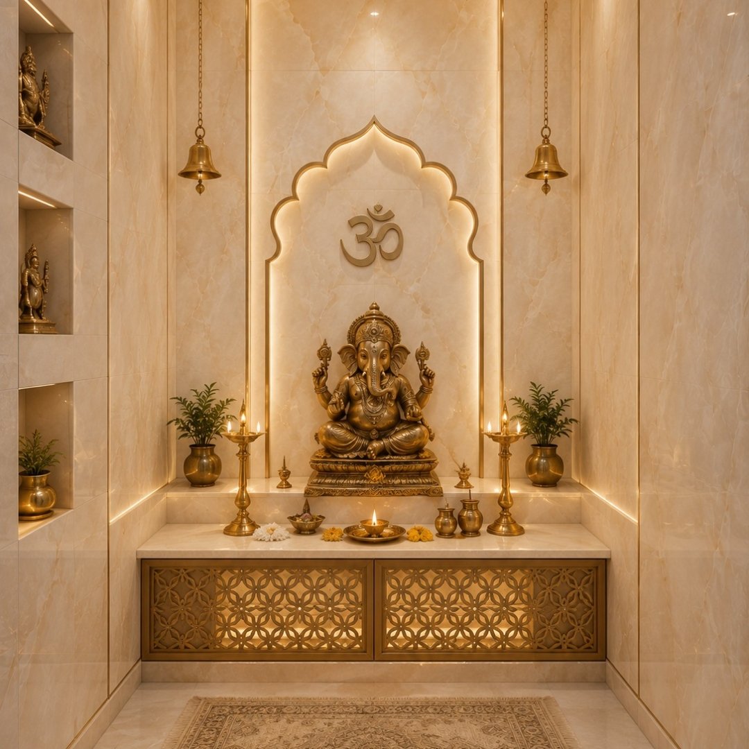 AL En Morgan Crema Marble Pooja Room Tiles - My Home Studio